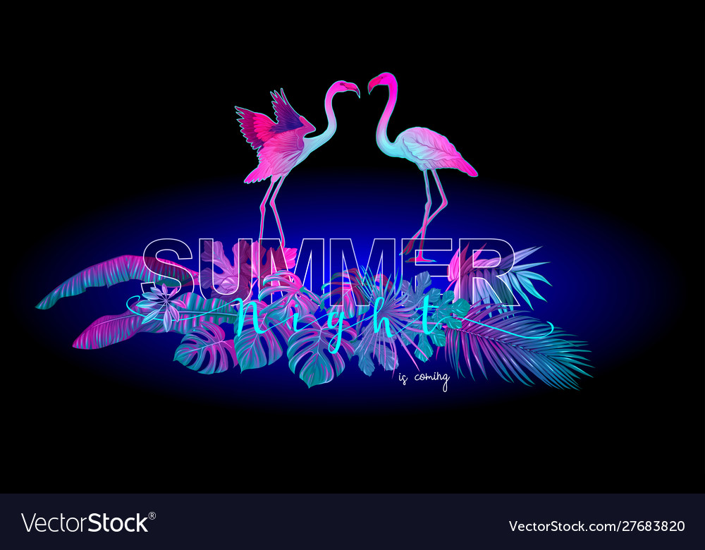 Summer composition exotic plants and palm leaves