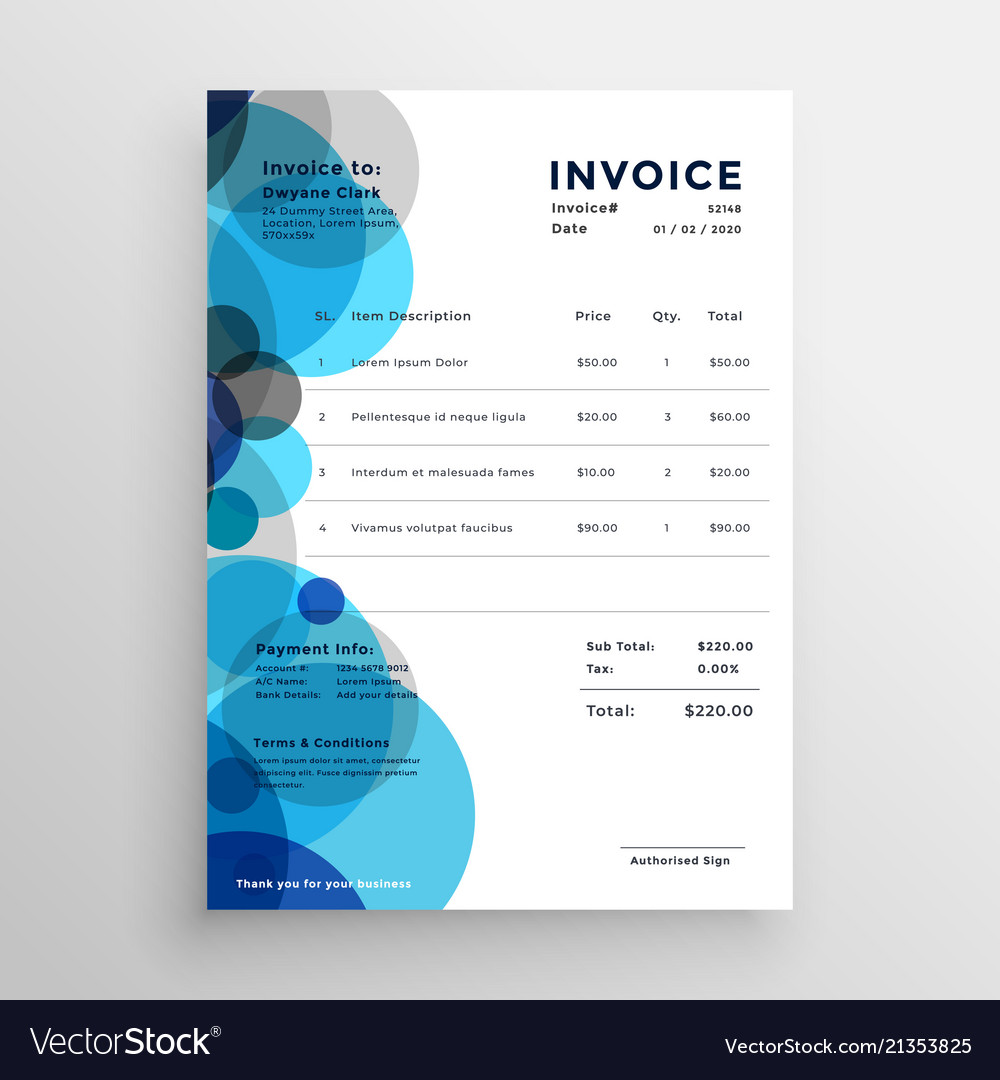 Abstract blue circle invoice template design