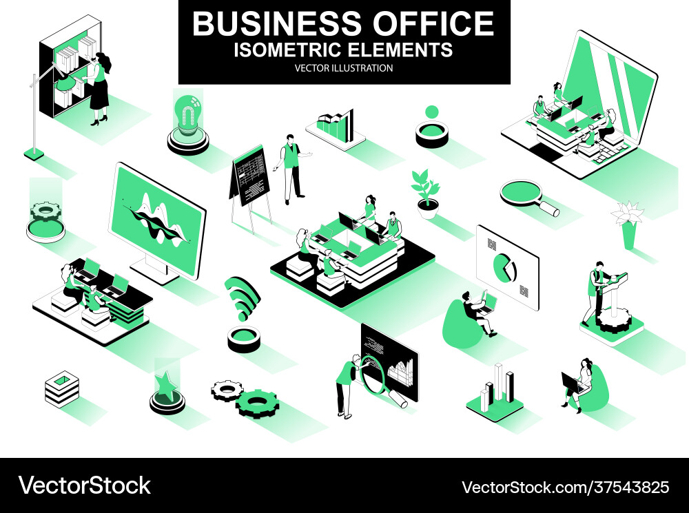 Business office bundle isometric elements Vector Image
