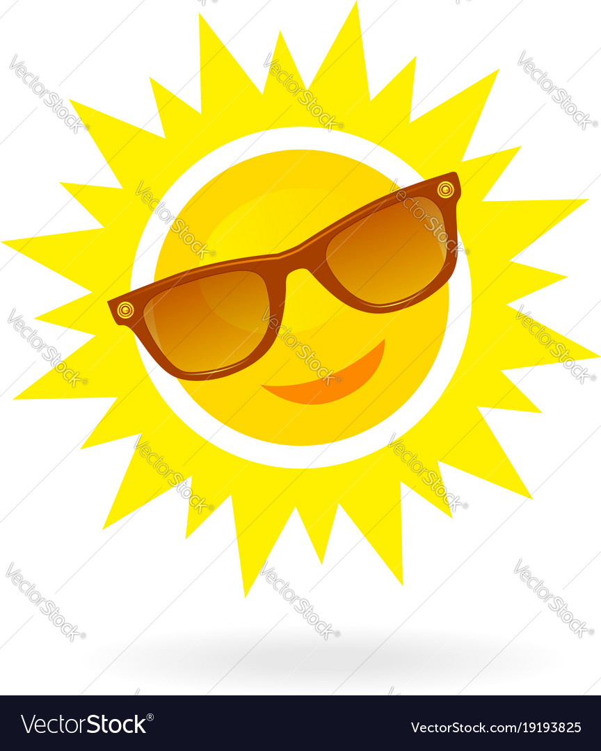 Cheerful smiling cartoon sun in sunglasses on Vector Image