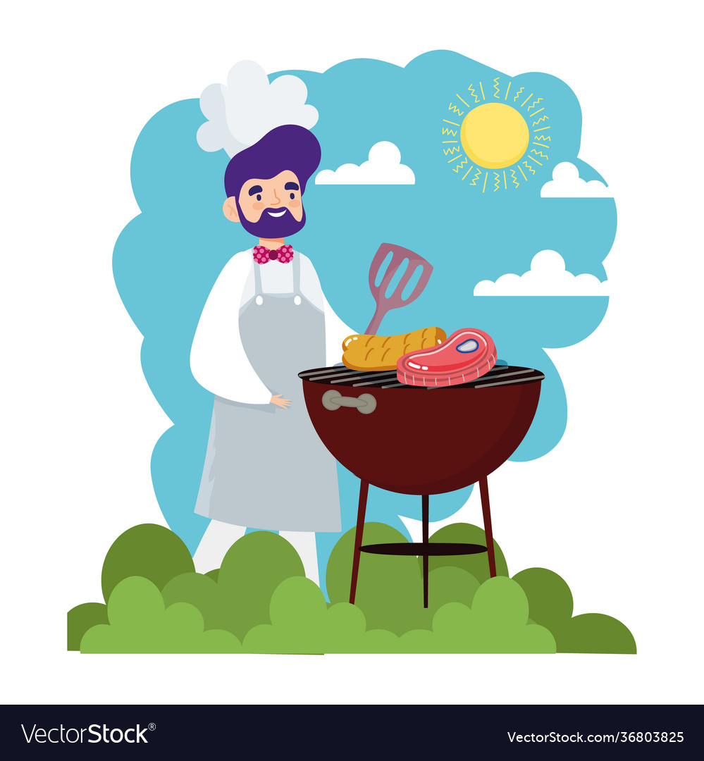 Chef picnic cooking Royalty Free Vector Image - VectorStock