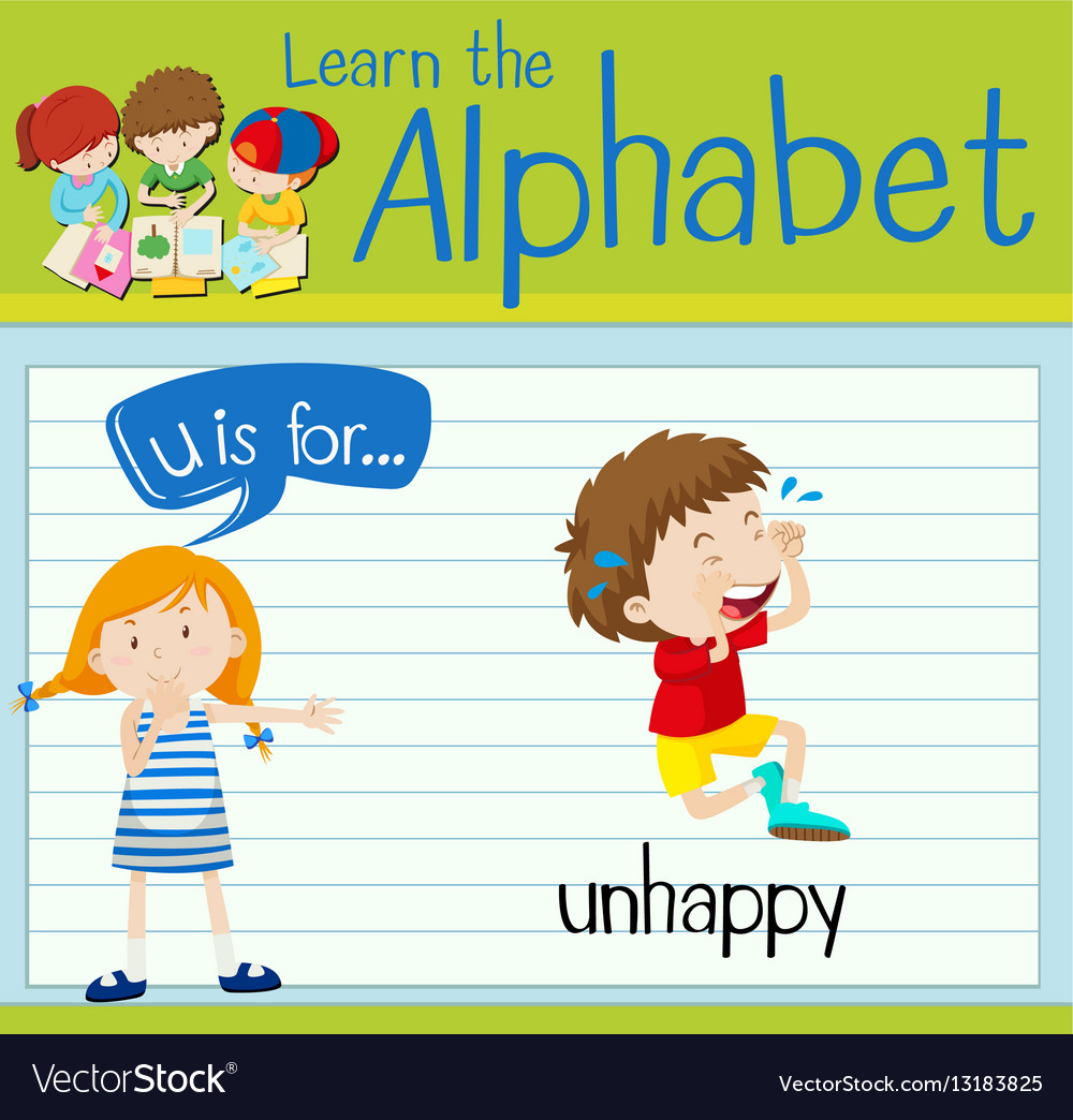 Flashcard letter u is for unhappy