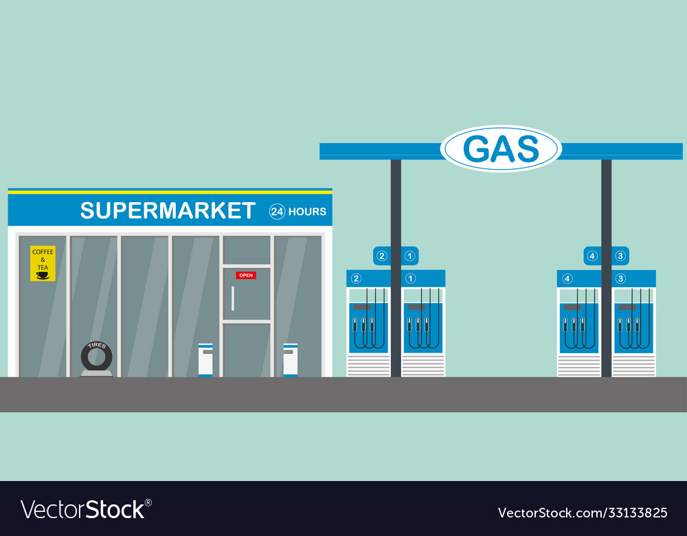 Gas fuel station and supermarket