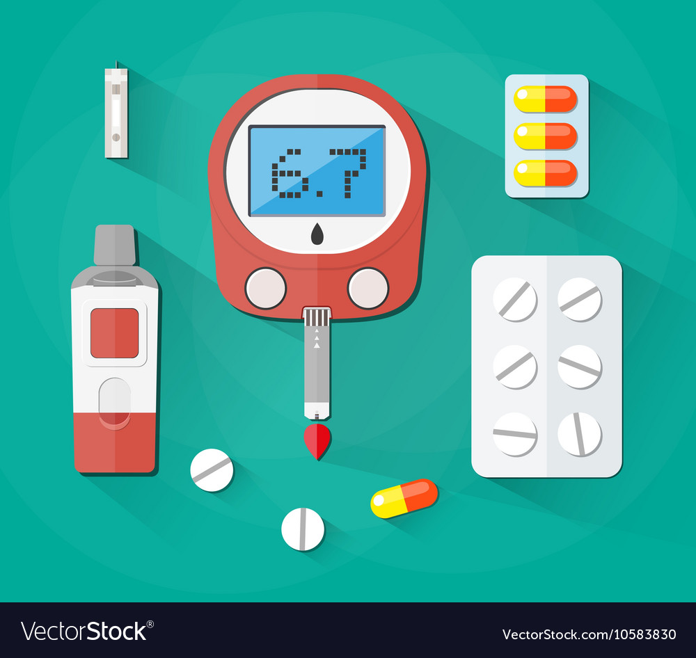 Blood Glucose Test strip and pills Diabetes set Vector Image