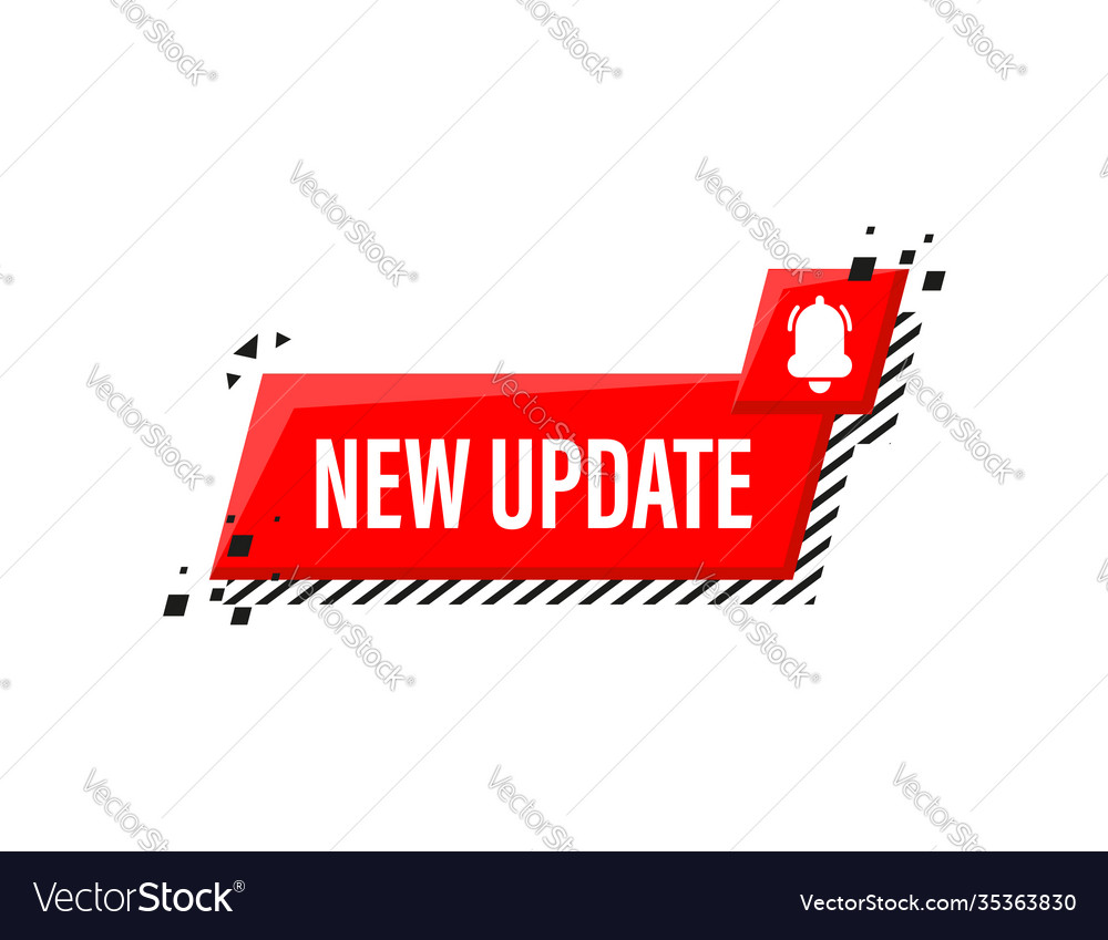 New update red label on white background