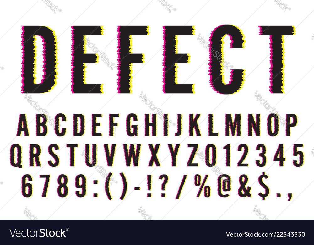 Trendy distorted glitch font typeface letters