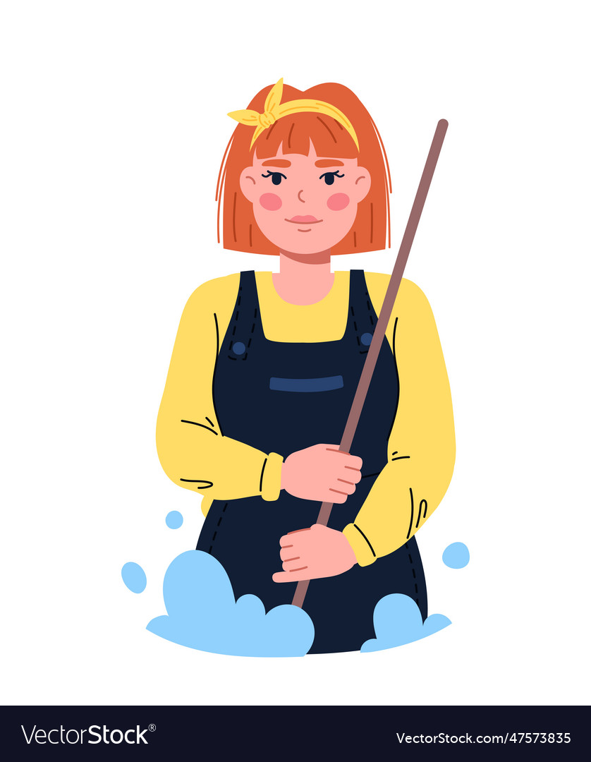 Cleaning lady with mop concept