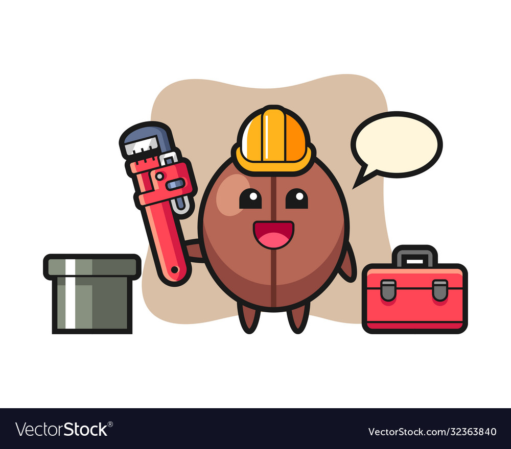 Coffee bean cartoon as a plumber Royalty Free Vector Image