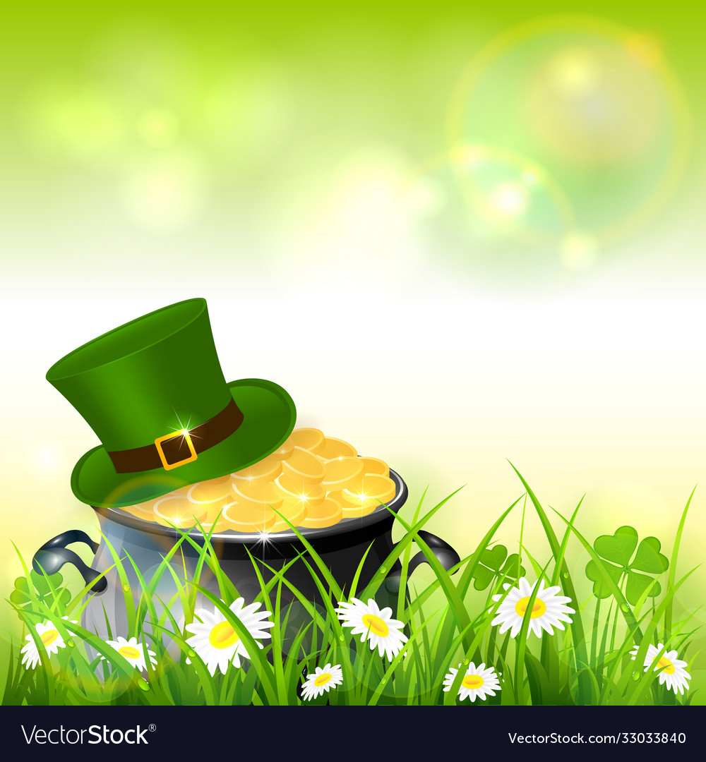 Patrick day green nature background with gold Vector Image