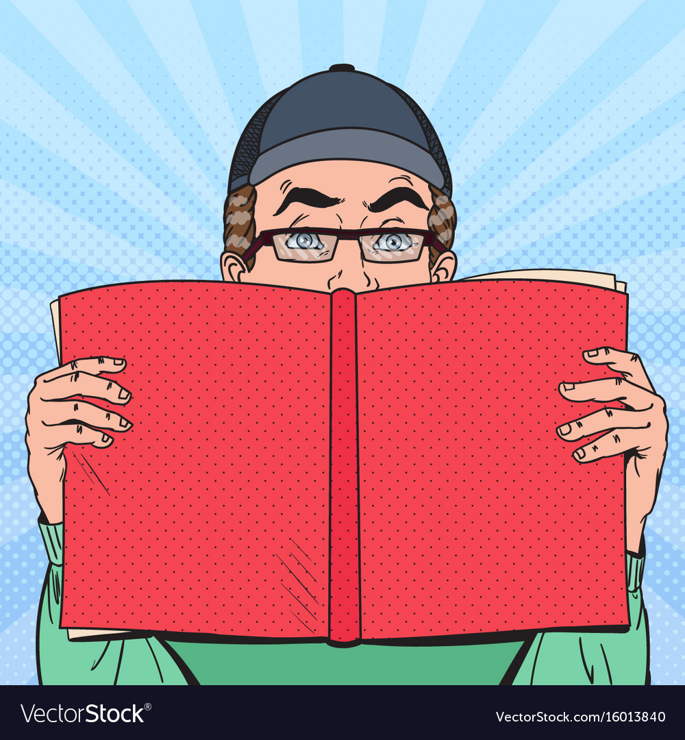 Pop art surprised man reading book Royalty Free Vector Image