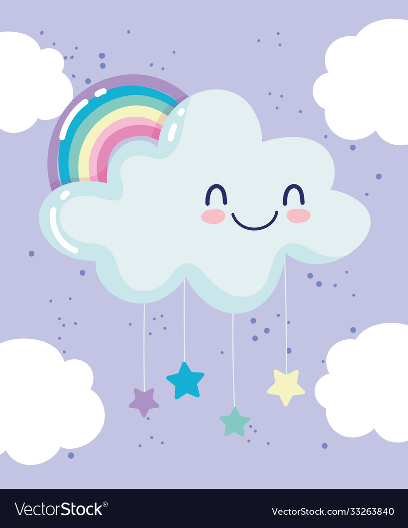 Rainbow cloud hanging stars night dream cartoon