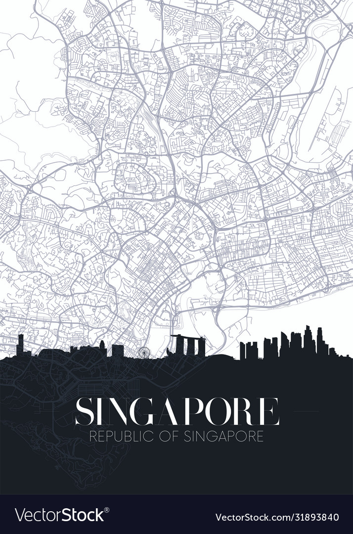 Skyline und Stadtplan singapur detaillierte Stadt