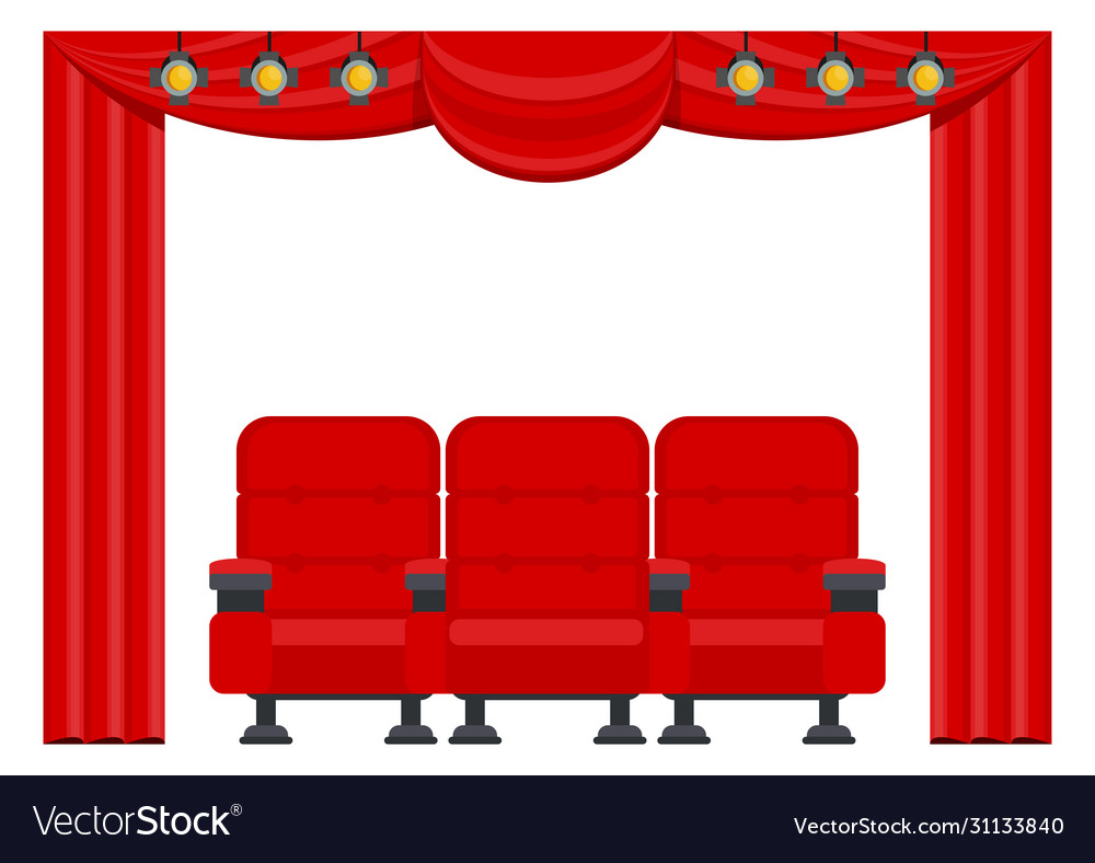 Three red comfortable armchairs in cinema