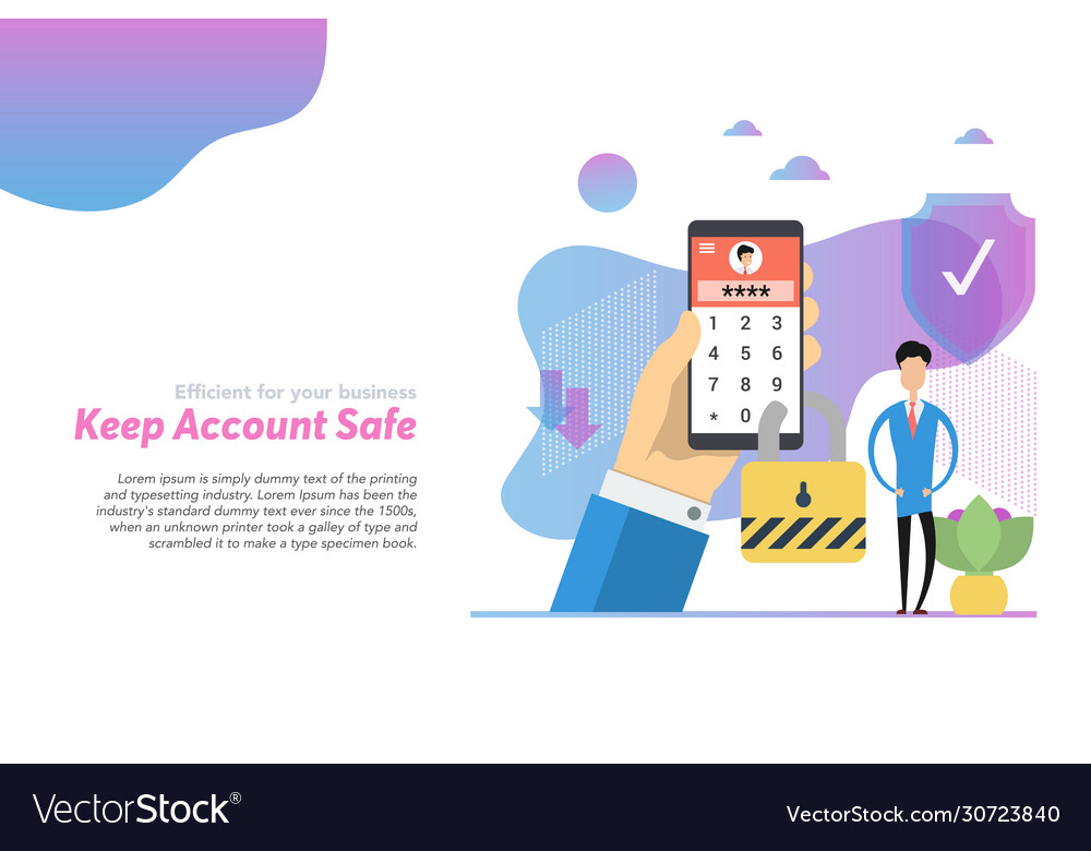 Web header - man with phone locked a password