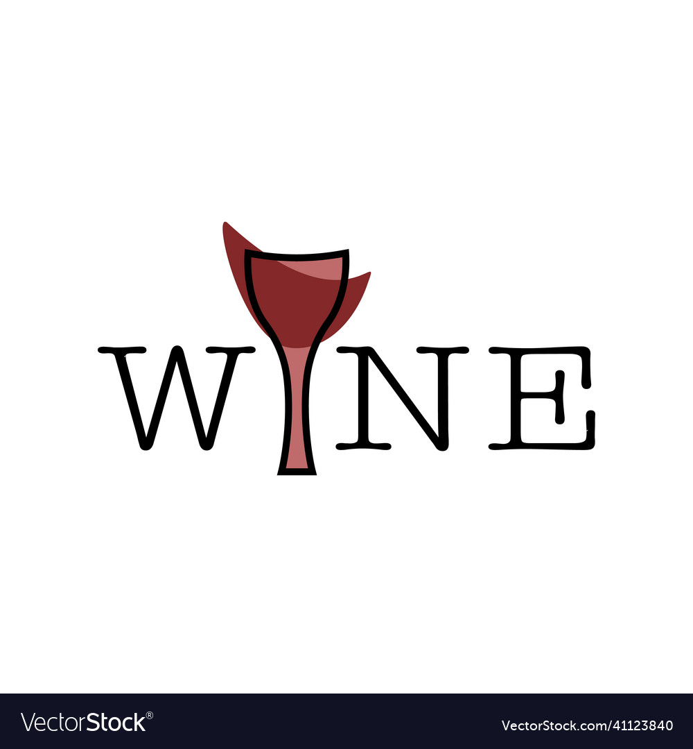 Wine typography with glass logo design Royalty Free Vector