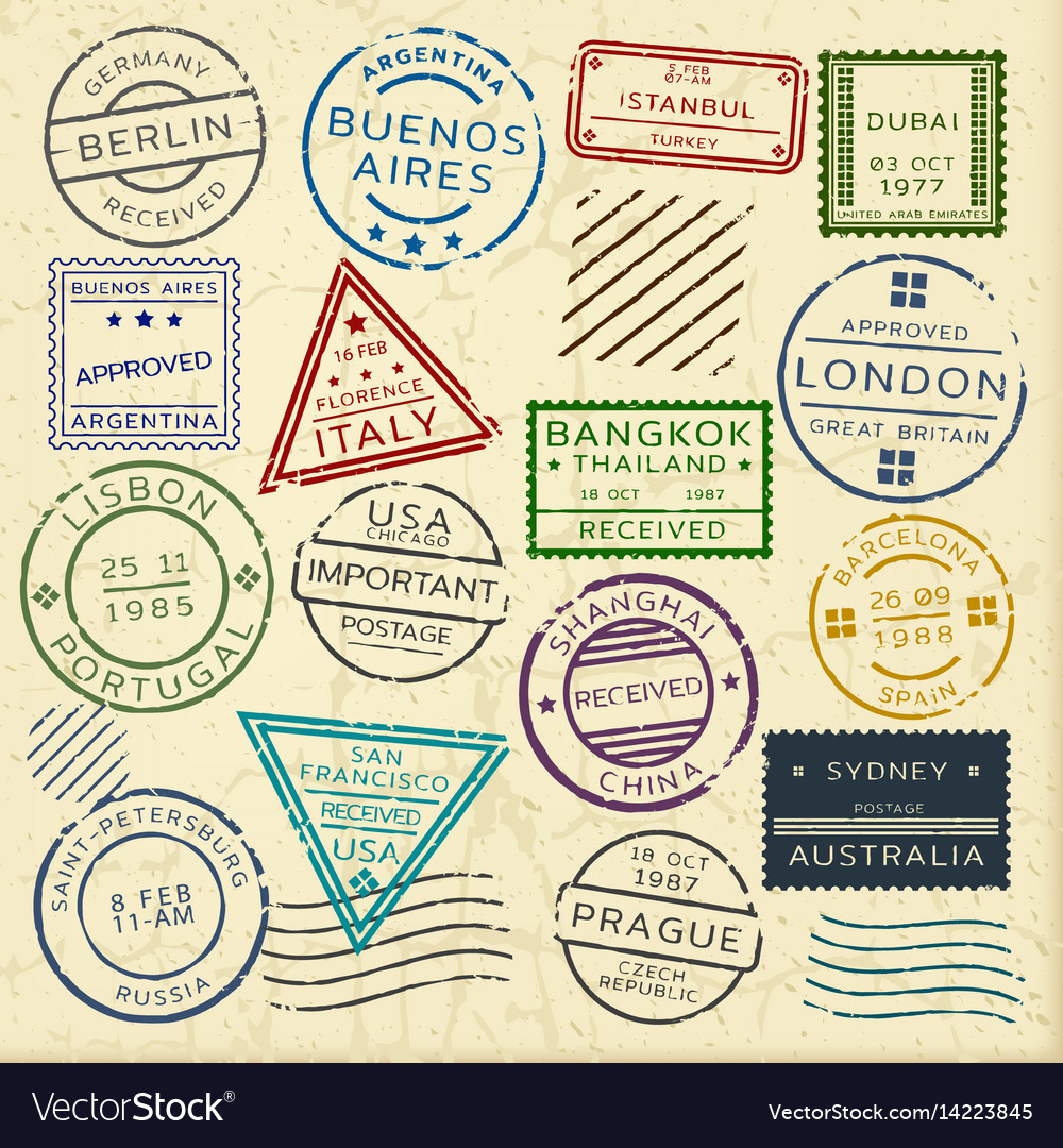 colorful vintage postage stamps
