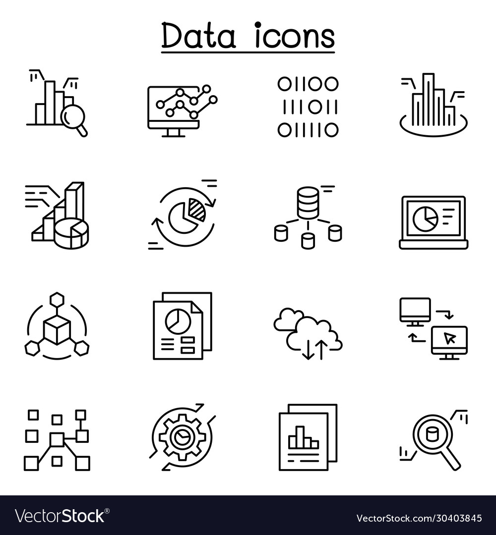 Data icon set in thin line style Royalty Free Vector Image