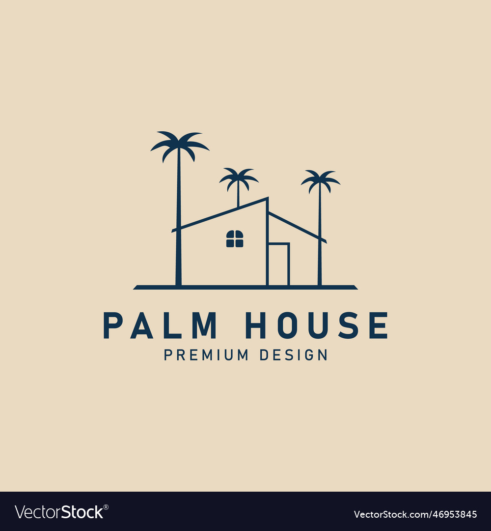 House with palm tree line art logo minimalist Vector Image