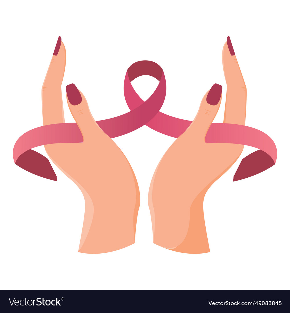 Pink ribbon in a hand breast cancer