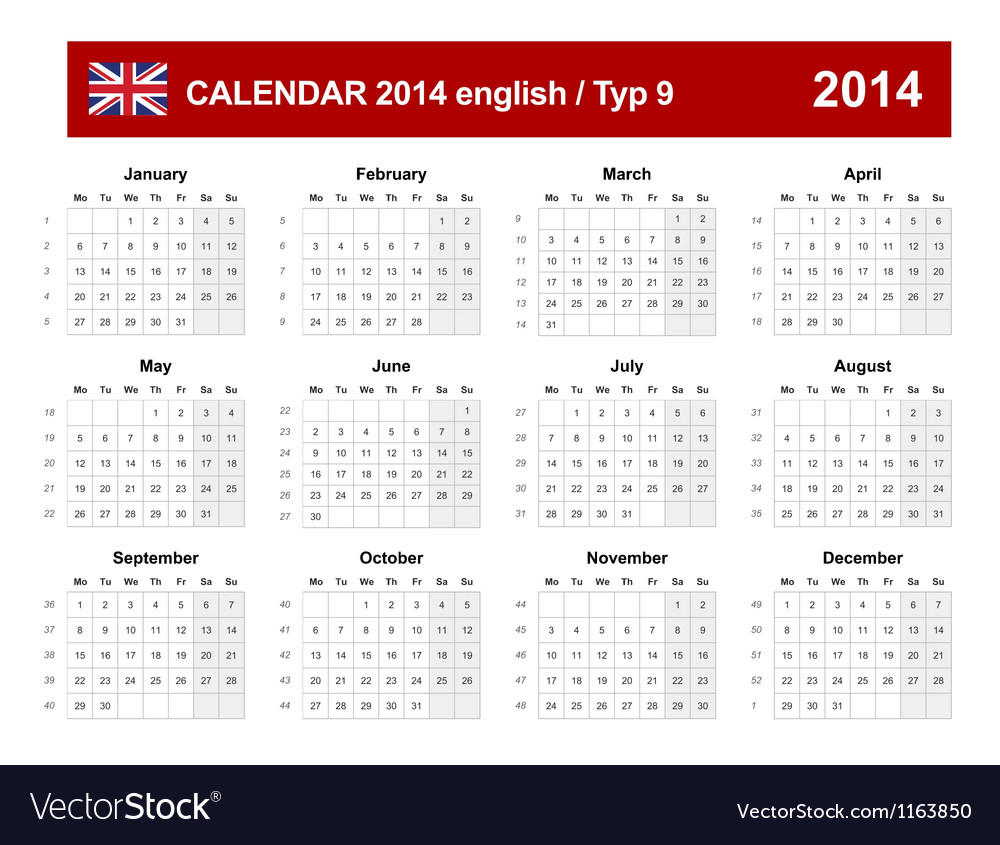 Calendar 2014 english type 9