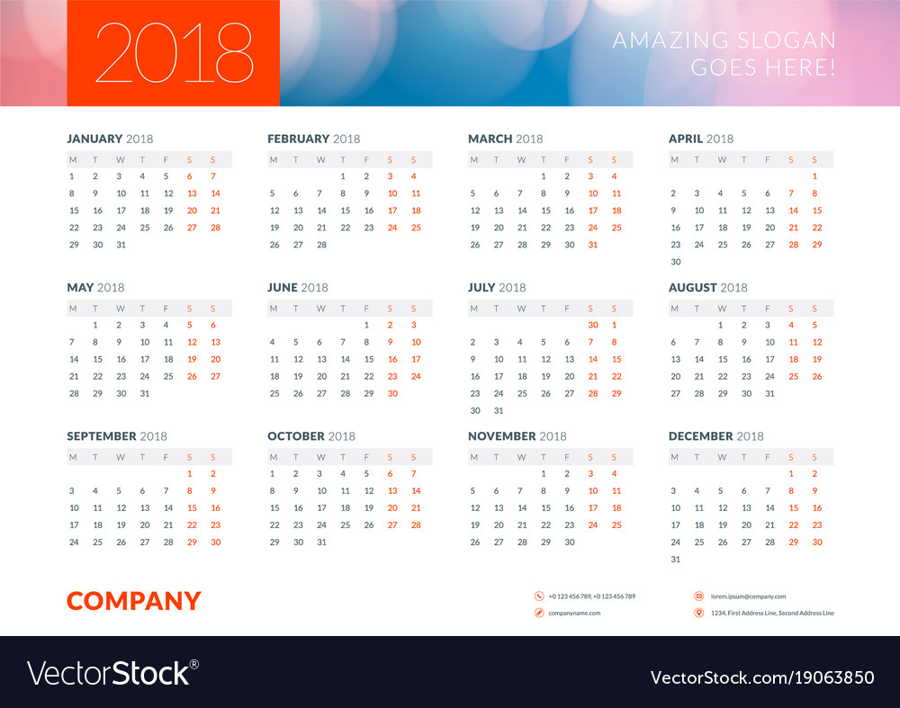 calendar poster for 2018 year landscape royalty free vector calendar landscape