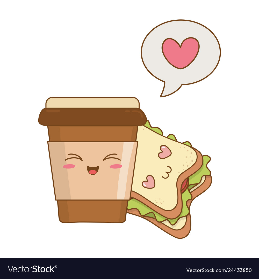 Coffee drink with sandwich kawaii characters