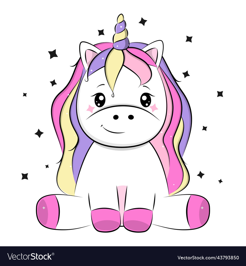 Cute cartoon magic unicorn for kids Royalty Free Vector