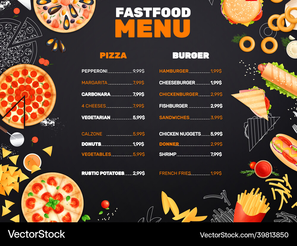 Fast food menu Royalty Free Vector Image - VectorStock