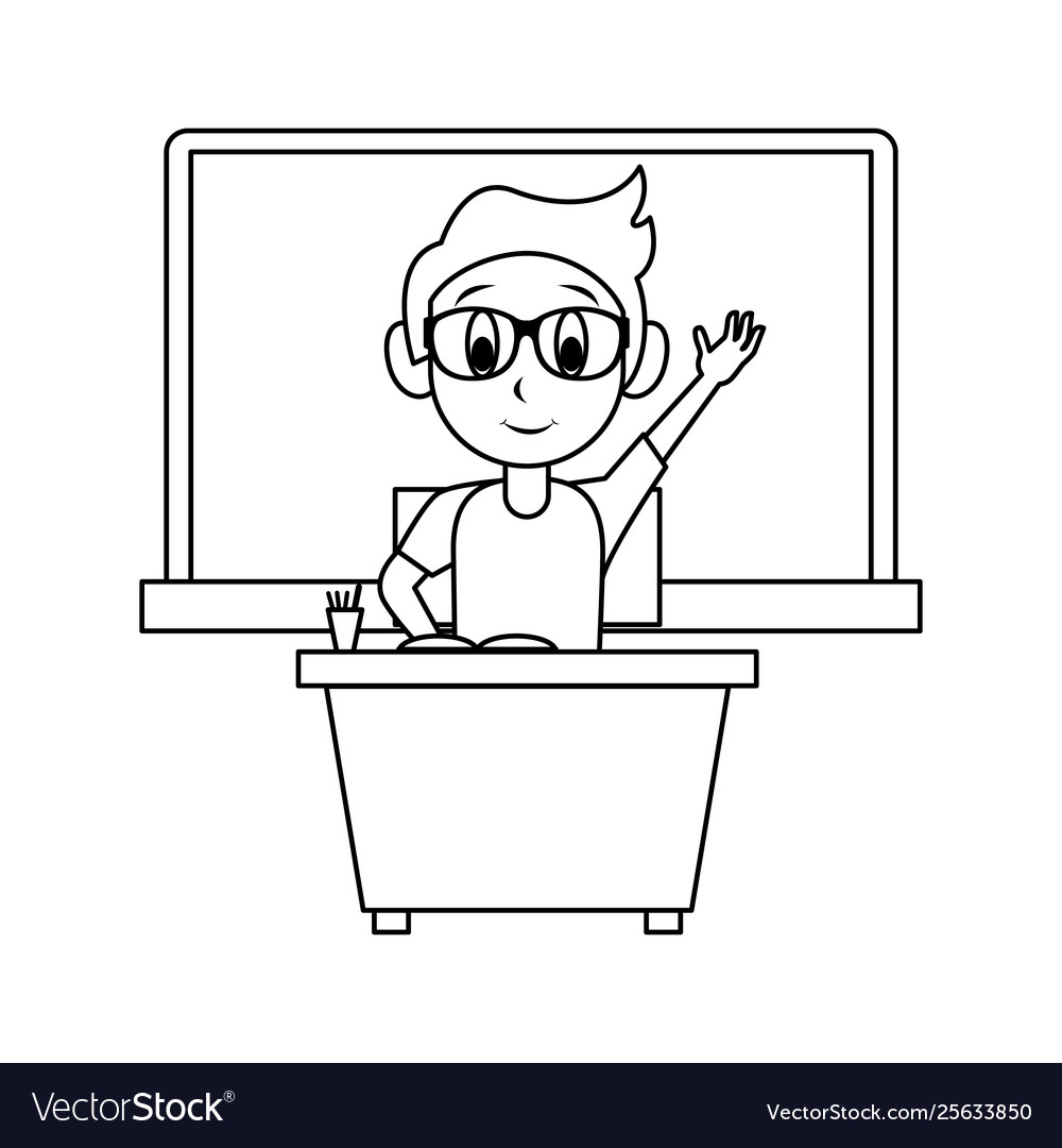 Student kid in classroom cartoon in black Vector Image Student kid in classroom cartoon in black Vector Image