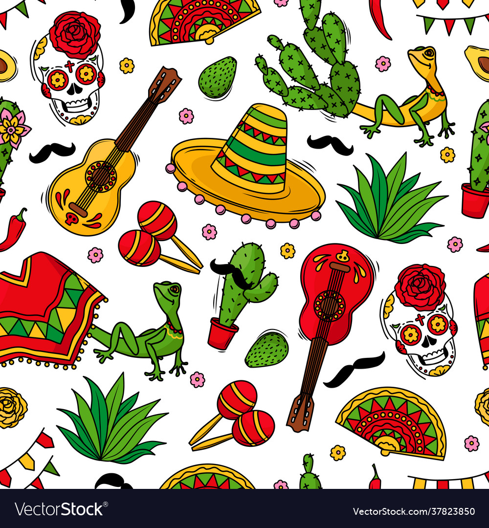 Viva mexico seamless pattern with symbols