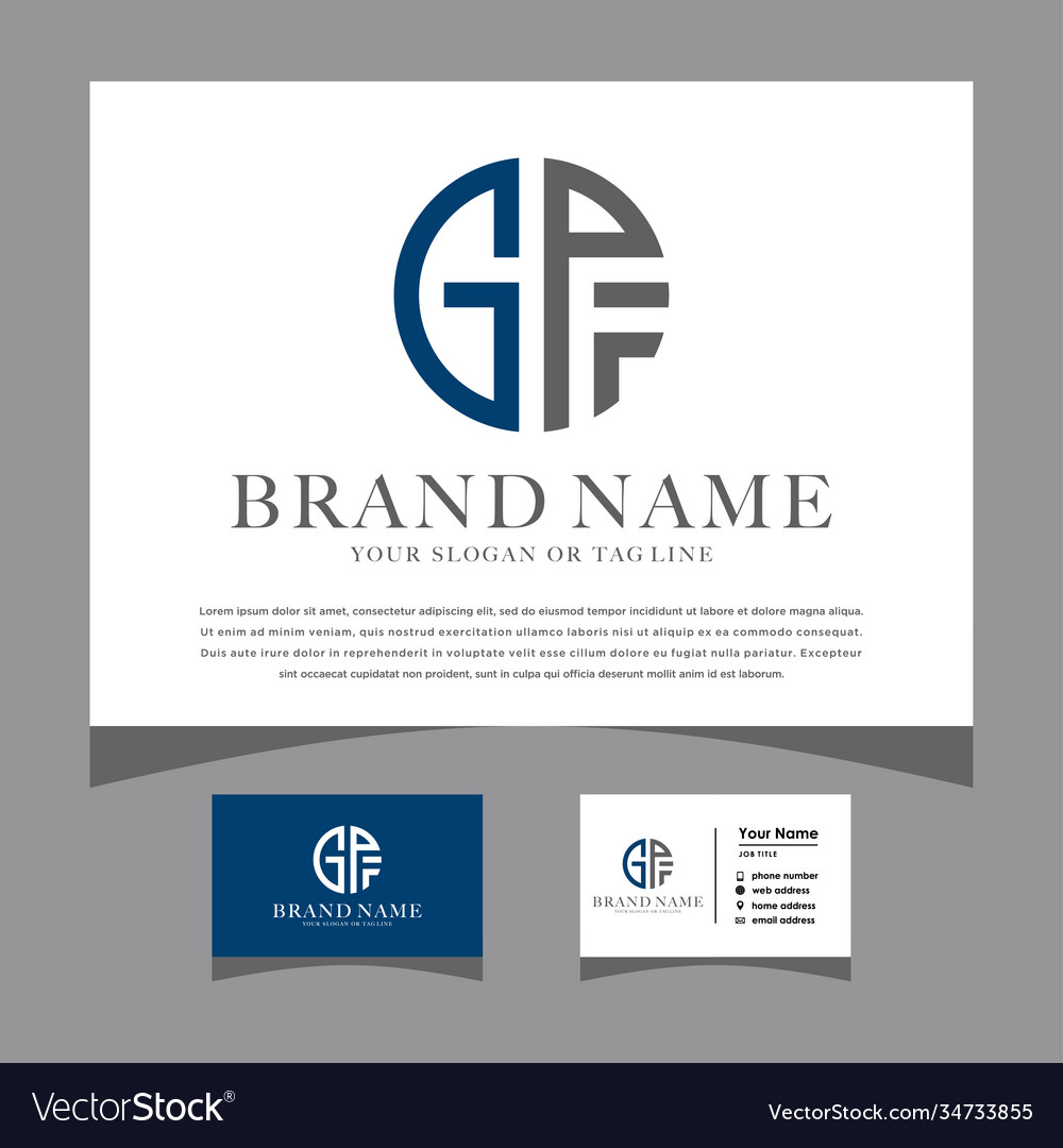 Initials gpf logo with a business card Royalty Free Vector