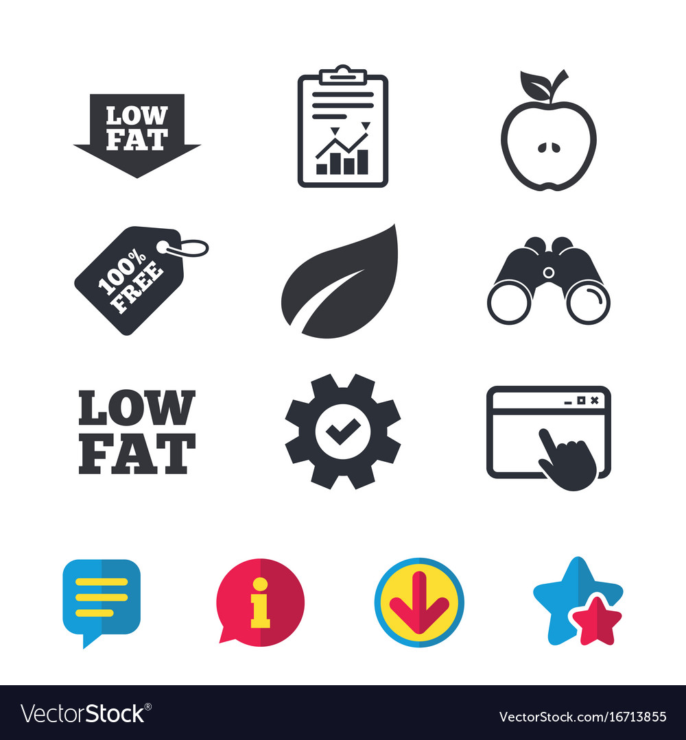 Low fat icons diets and vegetarian food signs