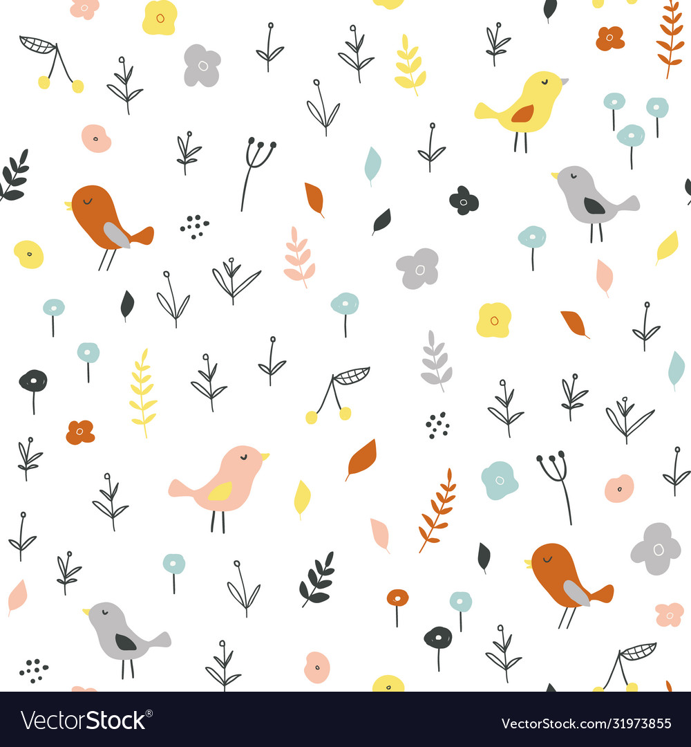 Seamless childish pattern with tiny birds