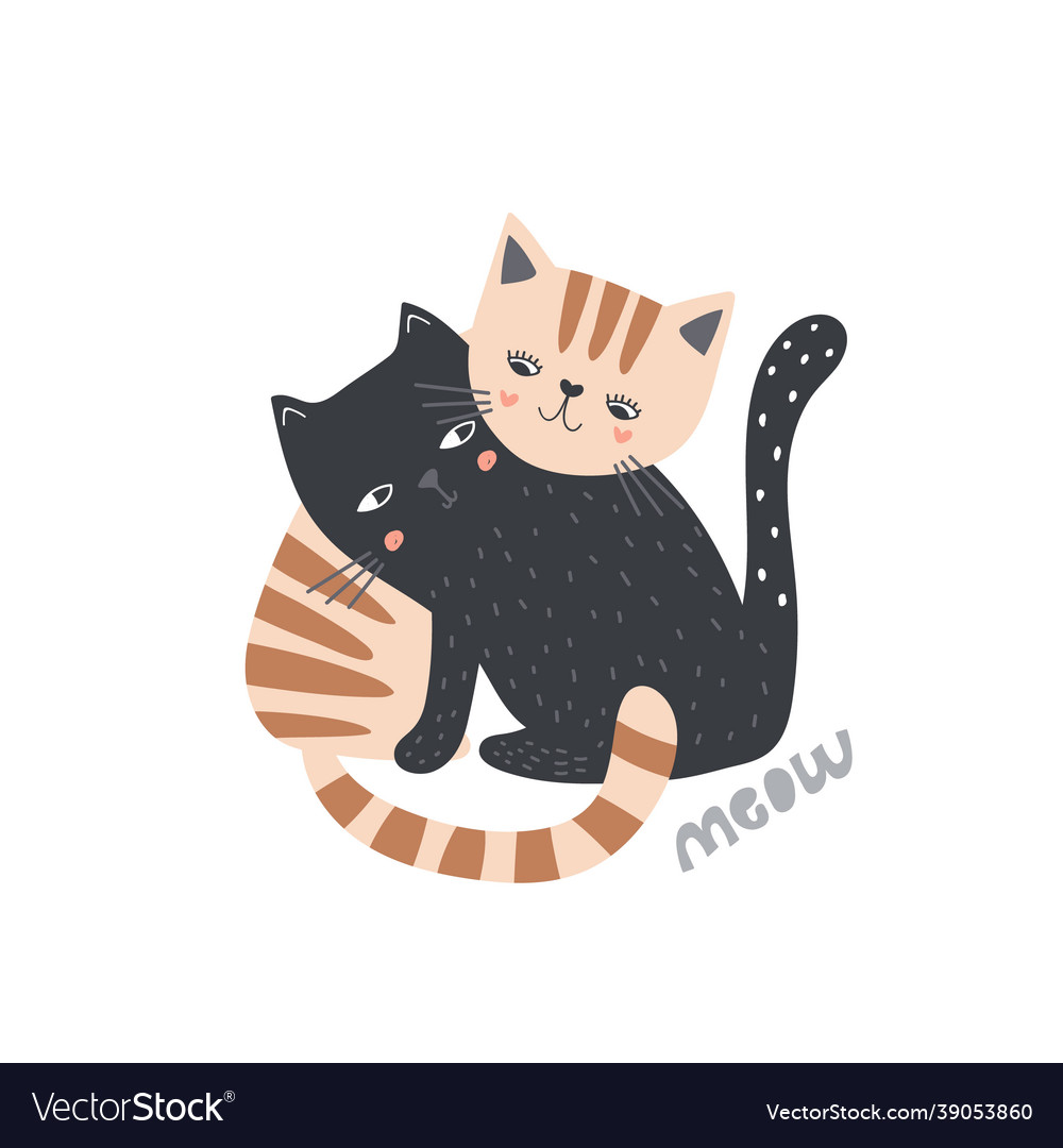 Premium Vector  Two cats sit together in an embrace gray and red cat