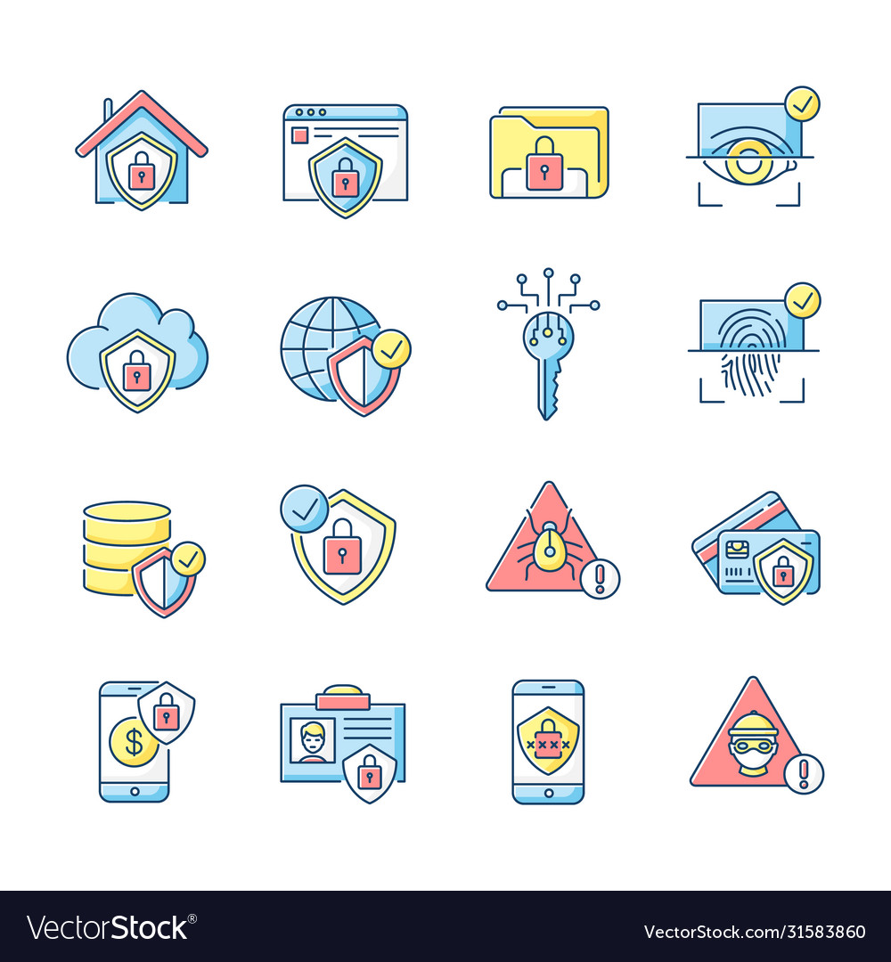 Internet security system rgb color icons set Vector Image