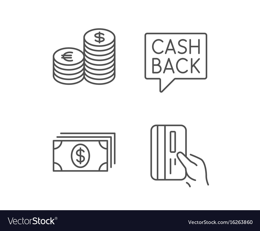 Money cash and credit card line icons coins