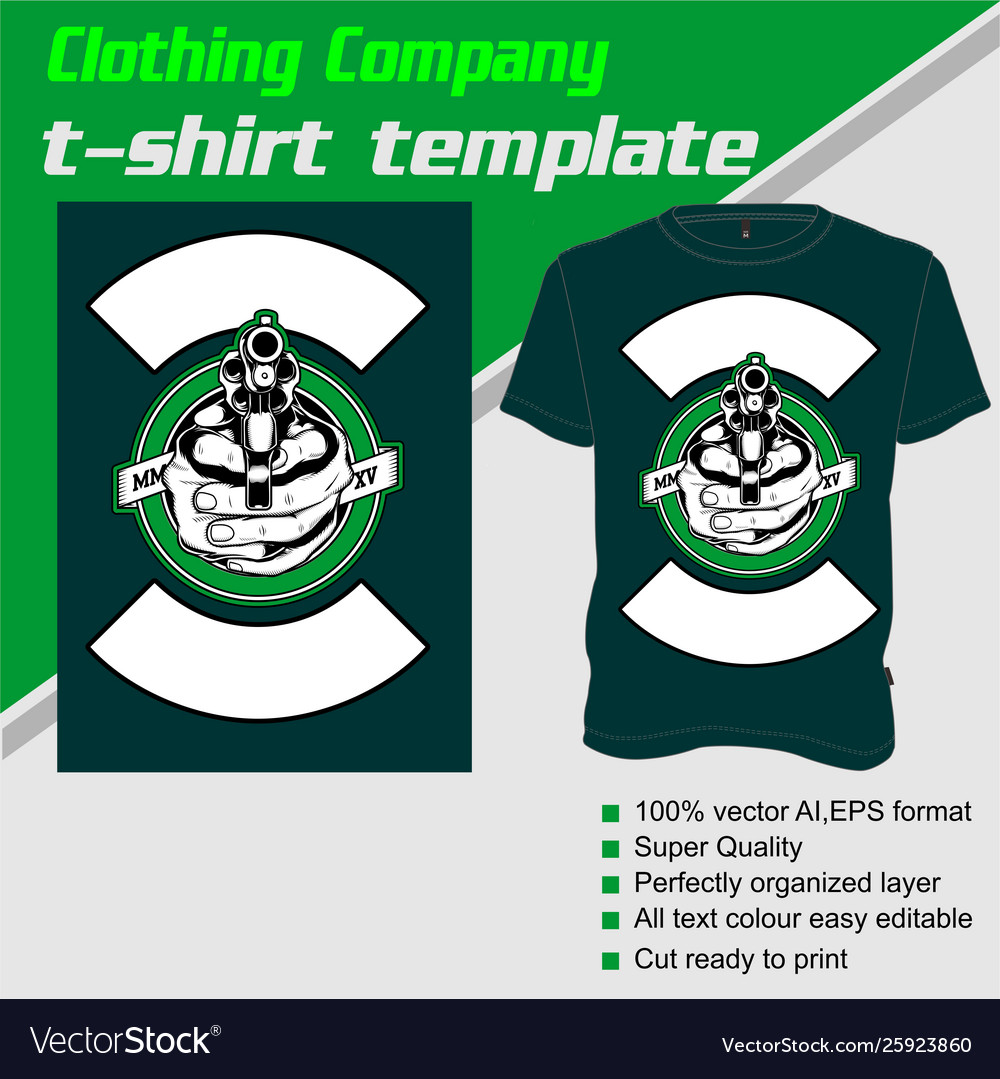 T-shirt template fully editable with gun