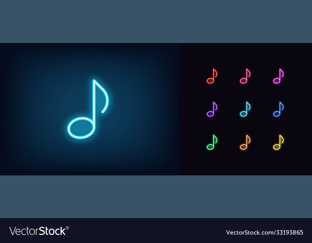 Neon music note icon glowing sign melody