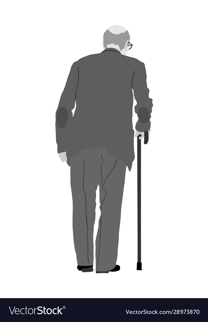 Grandfather senior in suit walking with stick