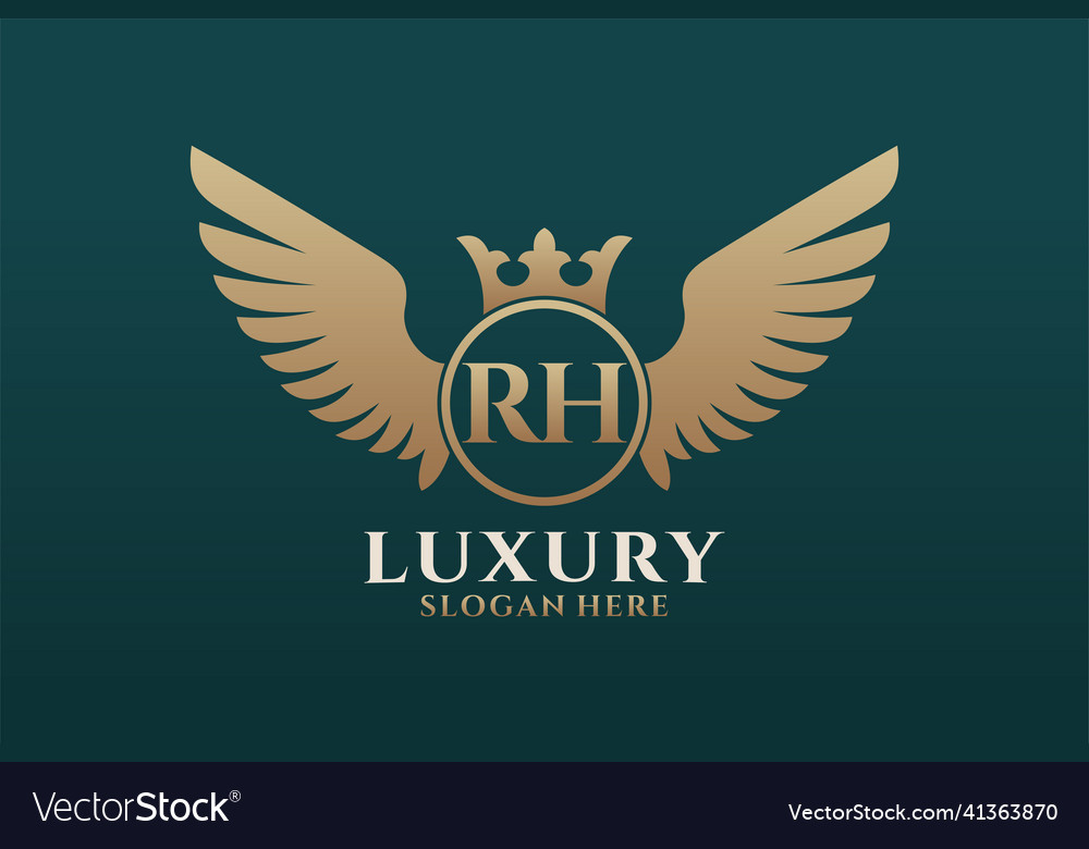 Luxury royal wing letter rh crest gold color logo