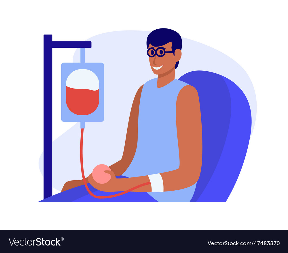 Smiling african cartoon man donating blood in Vector Image