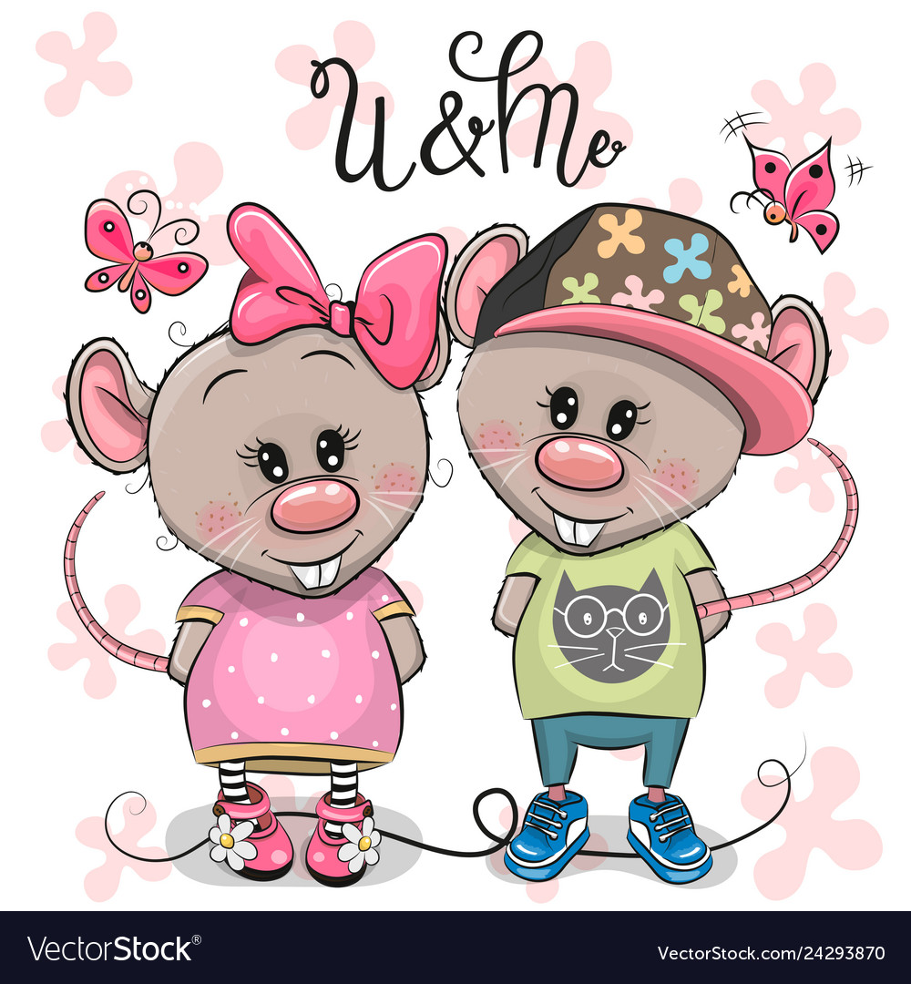 Two cartoon rats on a flowers background