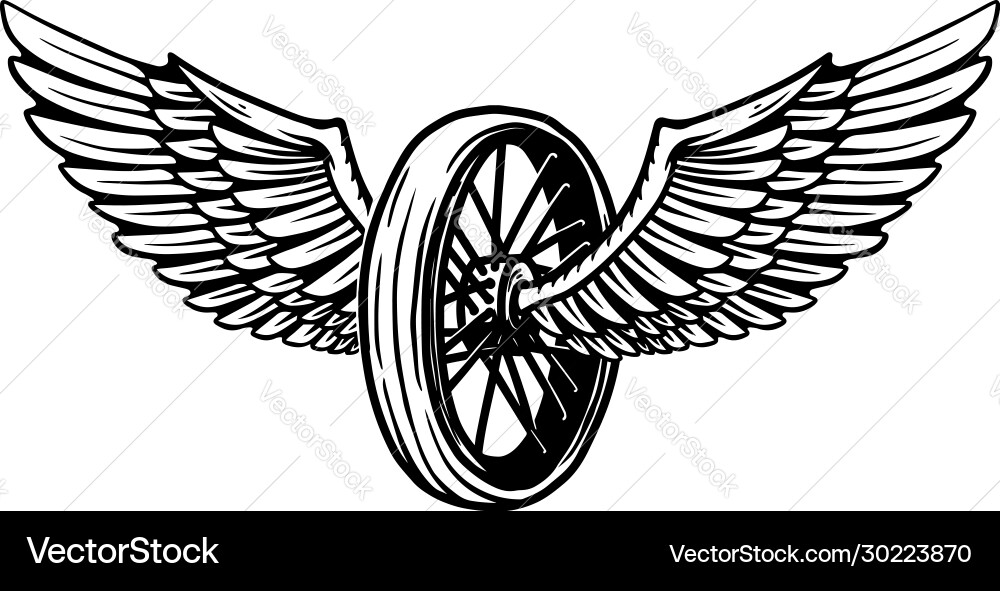 Vintage design with winged motorcycle wheel Vector Image