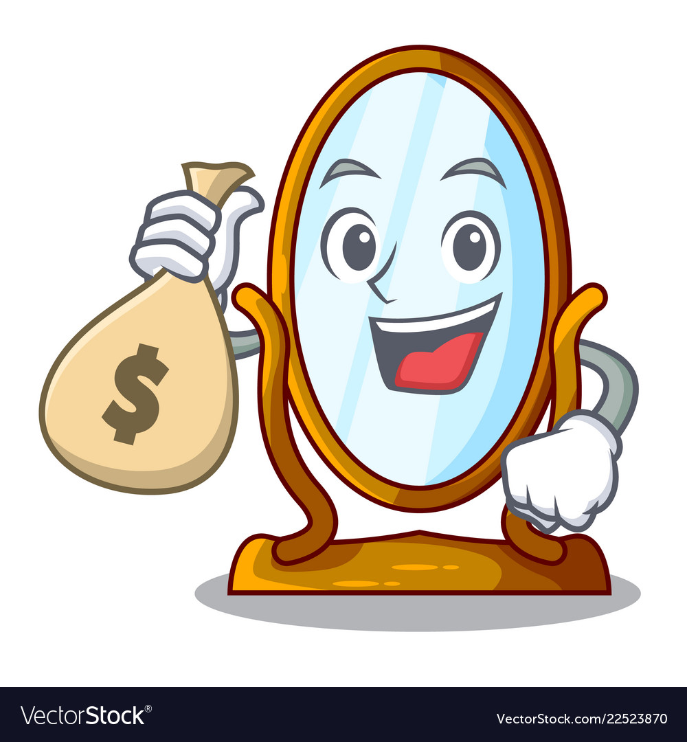 With money bag character big mirror in beautiful Vector Image