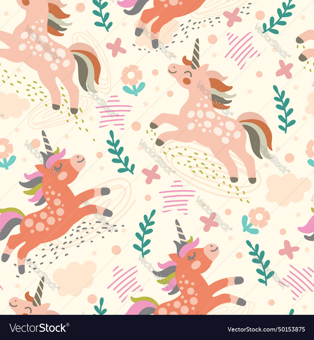 Abstract seamless pattern with pink unicorns Vector Image