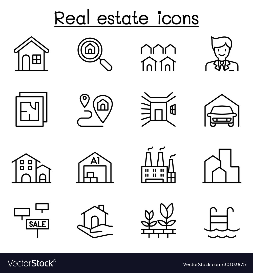 Real Estate Icon Set In Thin Line Style Royalty Free Vector