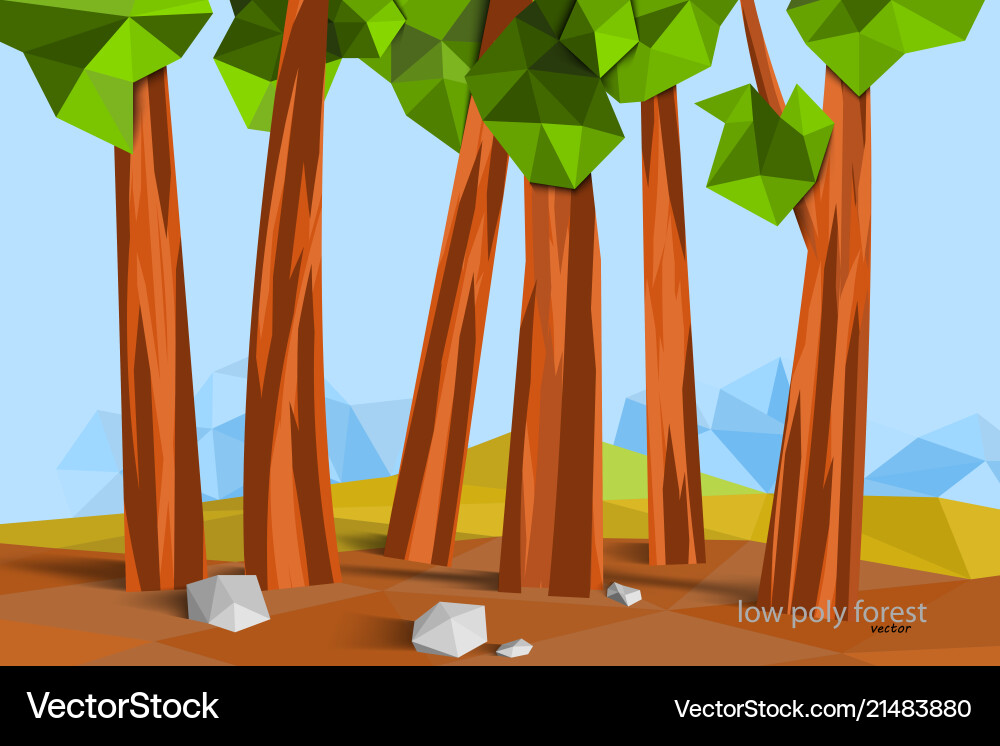 Forest Path Poly Vector Low poly forest scene Royalty Free Vector Image