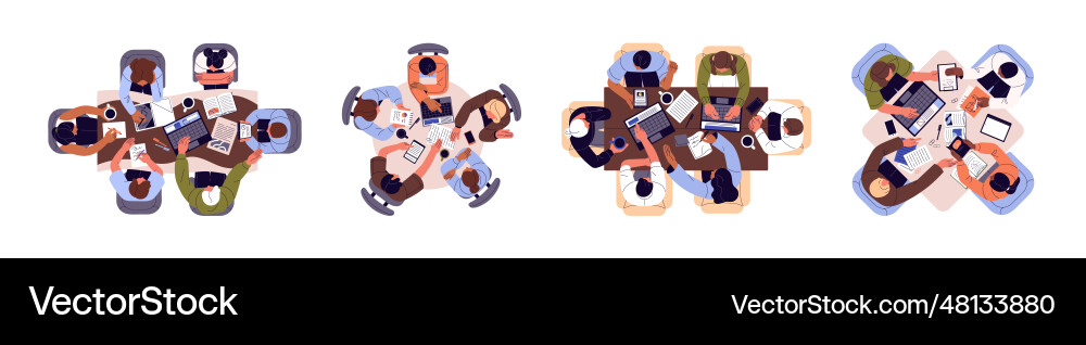 Office table top view set people build business Vector Image