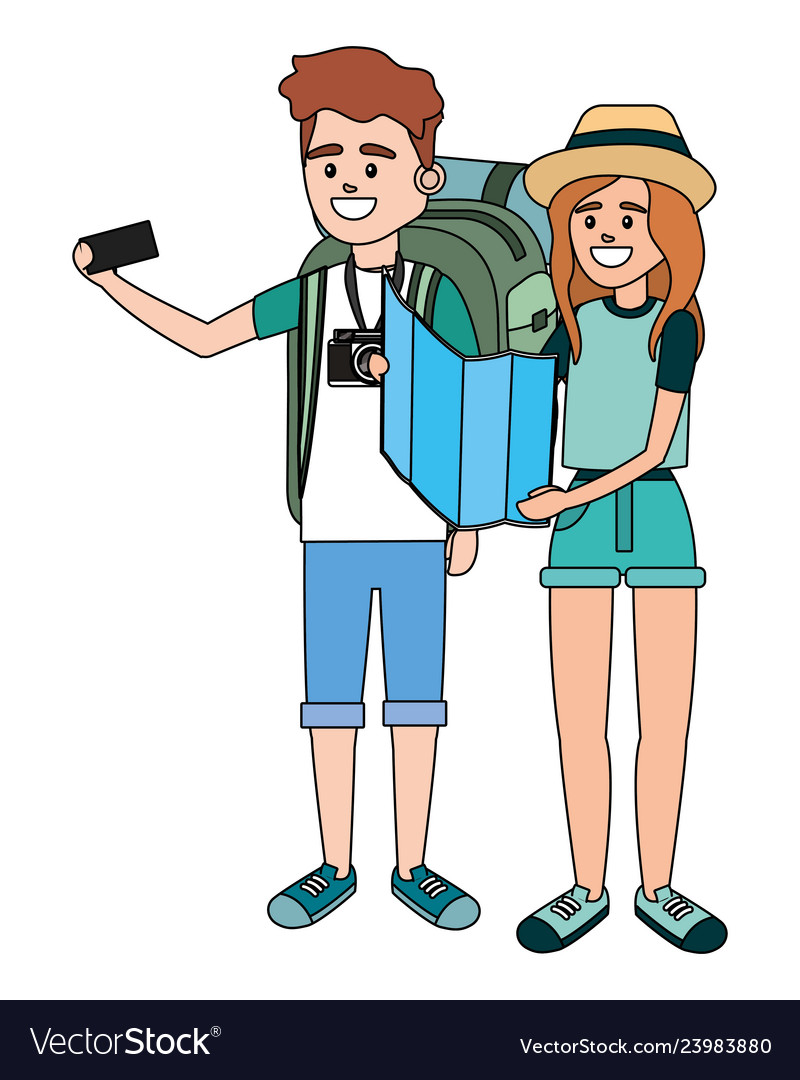 Tourist couple cartoon