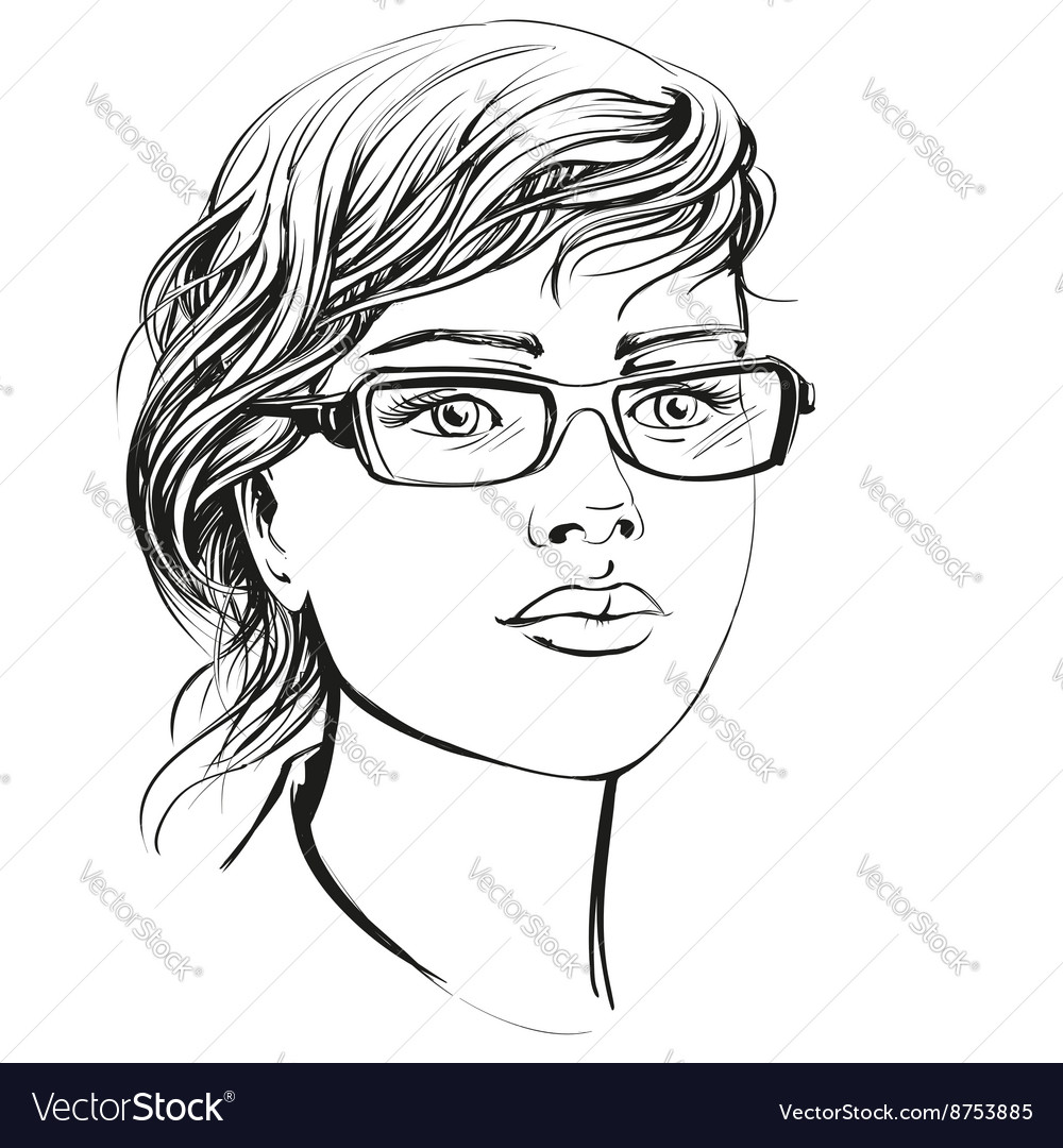 Beautiful woman face hand drawn Royalty Free Vector Image